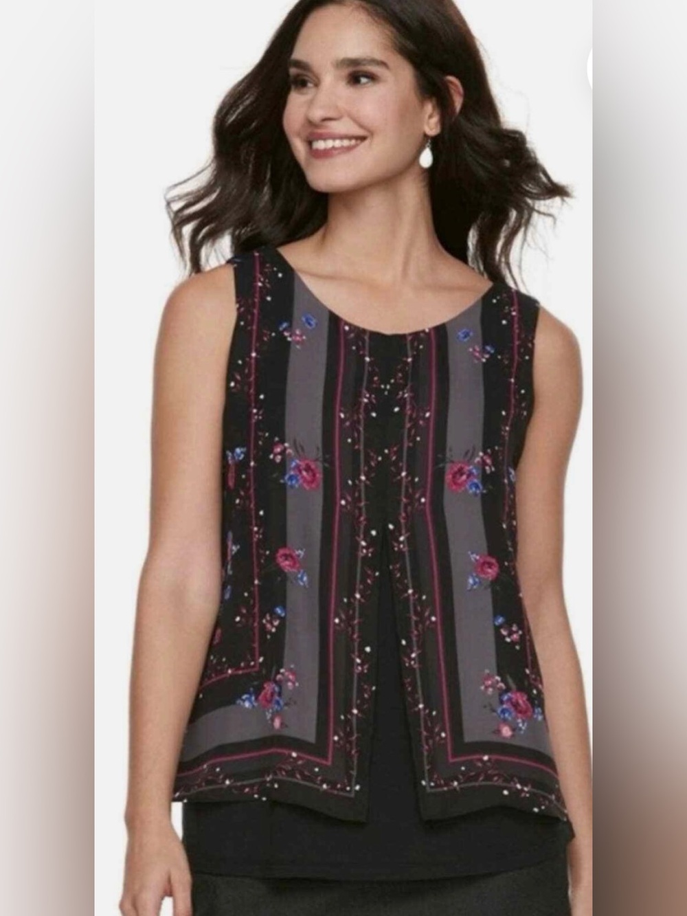 Elle Sleeveless Layered Floral Blouse - EUC